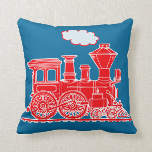 Coussin Carreau bleu rouge lumineux de fou de train de