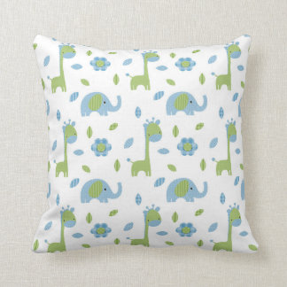 Coussin Carreau bleu-vert d'éléphant et de girafe