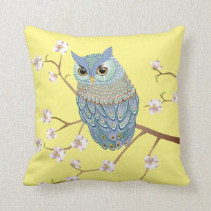 Coussin Carreau bleu vert élégant de hibou