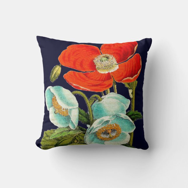 Coussin Carreau botanique floral de pavots de fleurs (Recto)