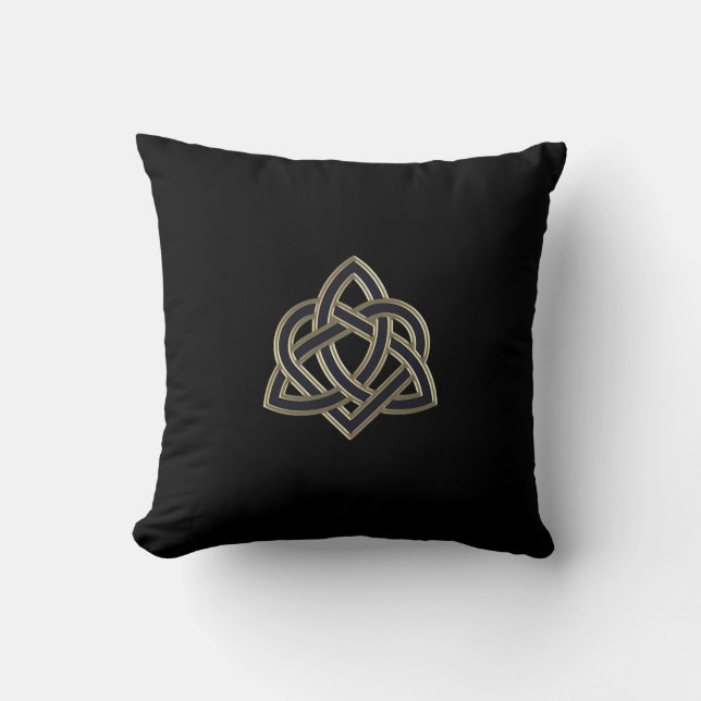 Coussin Carreau celtique noir de noeud de coeur de trinité (Recto)