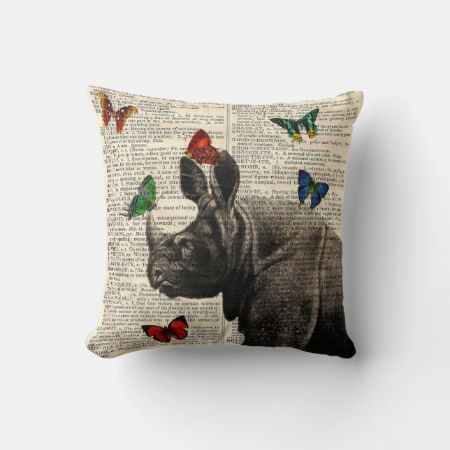Coussin Carreau changé de papillons de rhinocéros d'art (Recto)