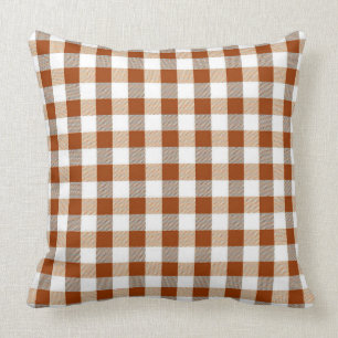 Coussin Carreau classique de motif de Gigham de brun de