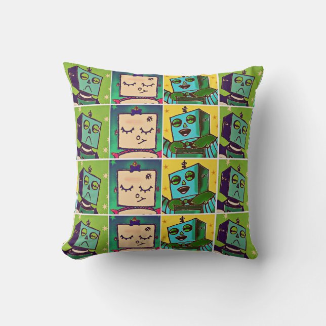 Coussin Carreau comique d'art de robot (Recto)