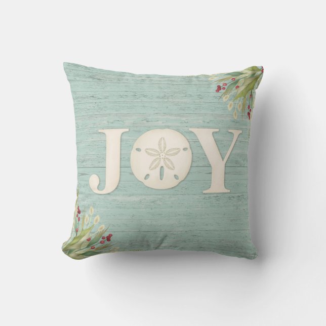 Coussin Carreau côtier de joie de plage de Noël (Recto)