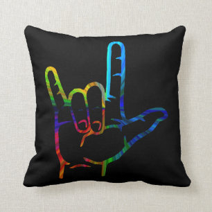 Coussin Carreau d'ASL d'éclat d'arc-en-ciel je t'aime