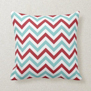 Coussin Carreau   de Chevron {Aqua et rouge}