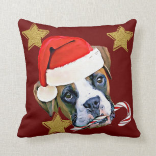 Coussin Carreau de chien de boxeur de Noël
