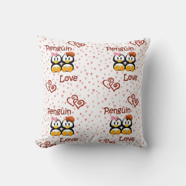 Coussin Carreau de coeurs d'amour de pingouin (Recto)