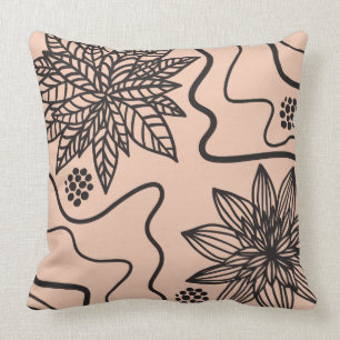Coussin Carreau de CONCEPTION NOIRE FLORALE de PÊCHE rét
