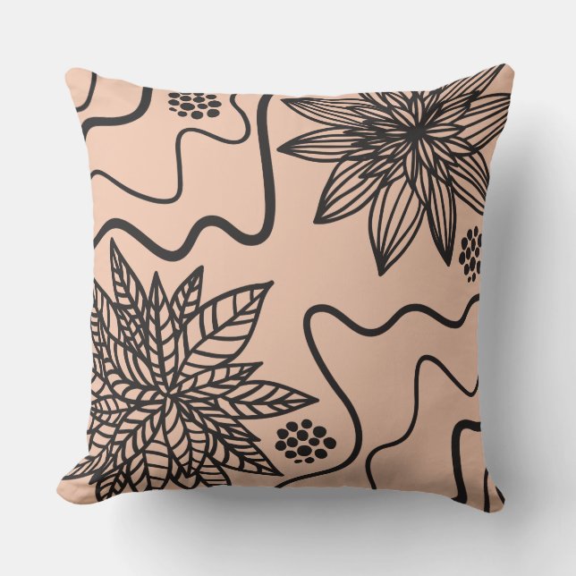 Coussin Carreau de CONCEPTION NOIRE FLORALE de PÊCHE rétro (Recto)