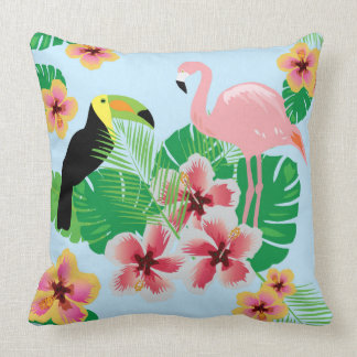 Coussin Carreau de coton de toucan de Flamant rose