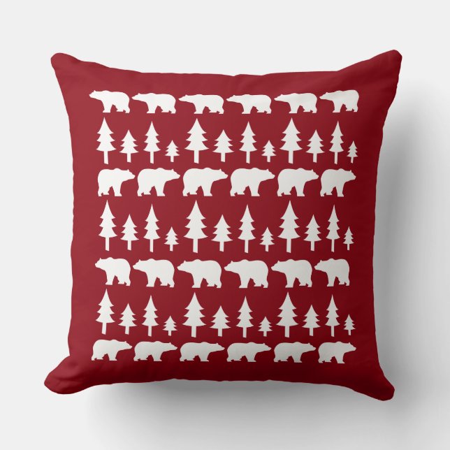 Coussin Carreau de cru de Noël d'OURS BLANCS et d'ARBRES (Recto)