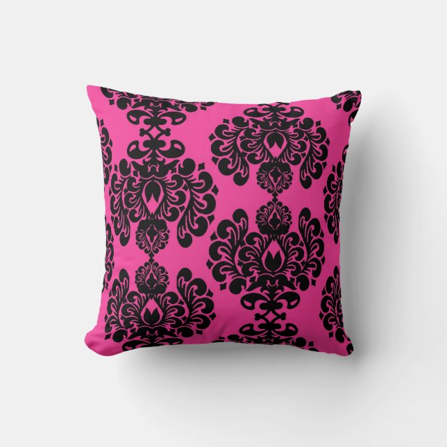 Coussin Carreau de damassé de roses indien et de noir (Recto)