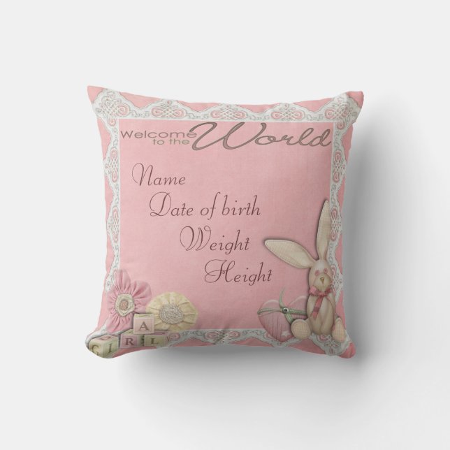 Coussin Carreau de faire-part de naissance (Recto)