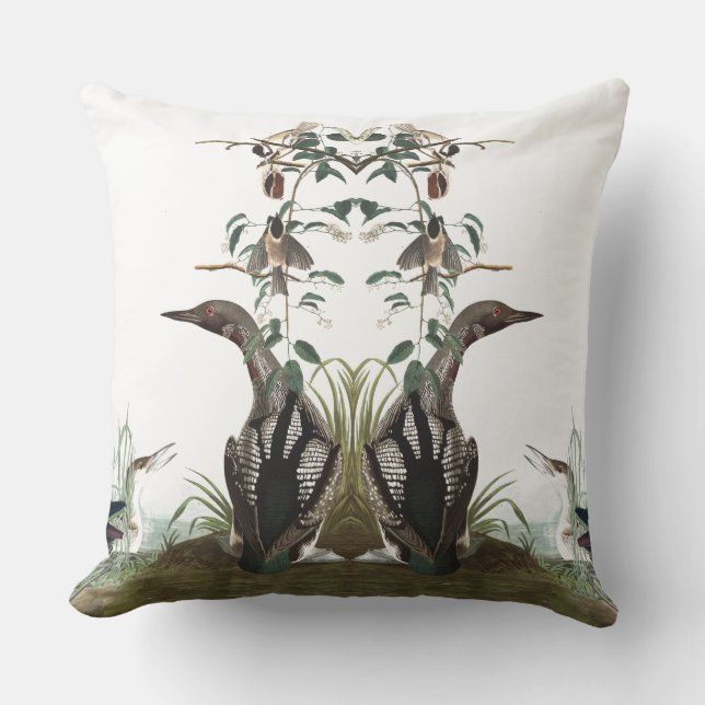 Coussin Carreau de faune de collage d'oiseaux d'Audubon (Recto)