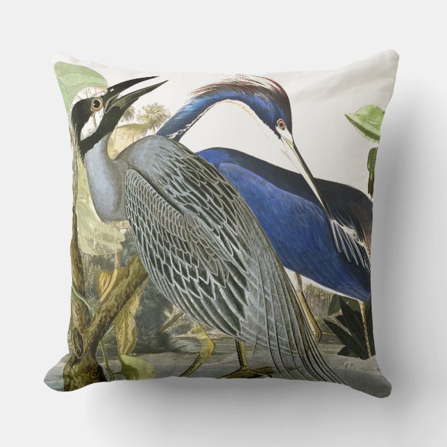 Coussin Carreau de faune de collage d'oiseaux de héron (Recto)