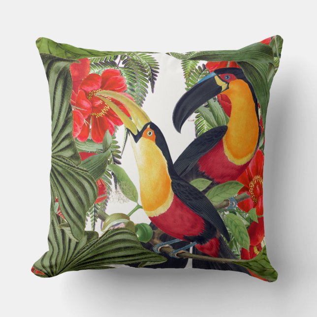 Coussin Carreau de faune d'oiseaux de toucan de perroquet (Recto)