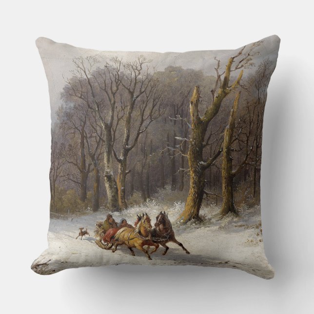 Coussin Carreau de forêt de tour de Sleigh de chevaux de (Recto)