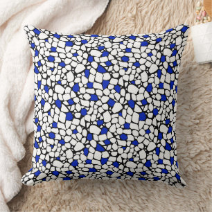 Coussin Carreau de mosaïque bleu blanc noir motif abstrait