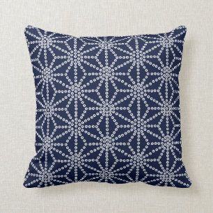 Coussin Carreau de motif d'Asanoha de bleu d'indigo