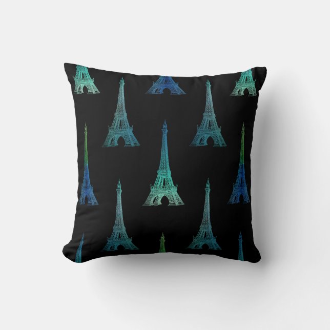 Coussin Carreau de noir bleu de Tour Eiffel de Paris (Recto)