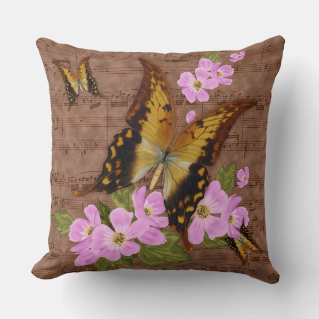 Coussin carreau de papillon dans le brun, avec la valse (Recto)