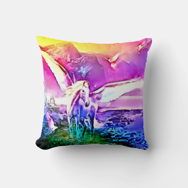 Coussin Carreau de peluche d'art d'imaginaire de Pegasus (Recto)
