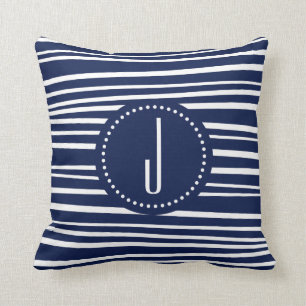 Coussin Carreau de rayure bleue de monogramme