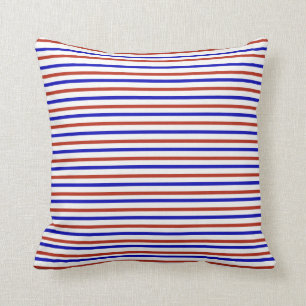 Coussin Carreau de rayures rouges, blanches et bleues