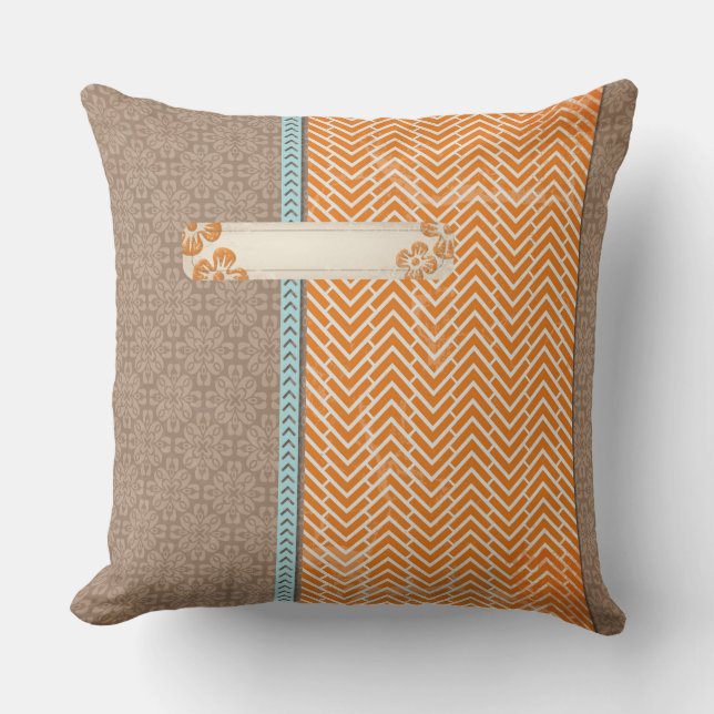 Coussin Carreau de Tan, orange et bleu (Recto)