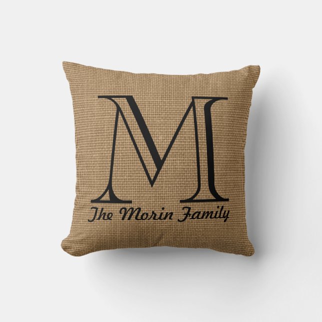 Coussin Carreau de toile de jute de Faux de nom de famille (Recto)