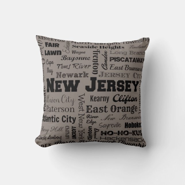 Coussin Carreau de typographie de villes de New Jersey (Recto)