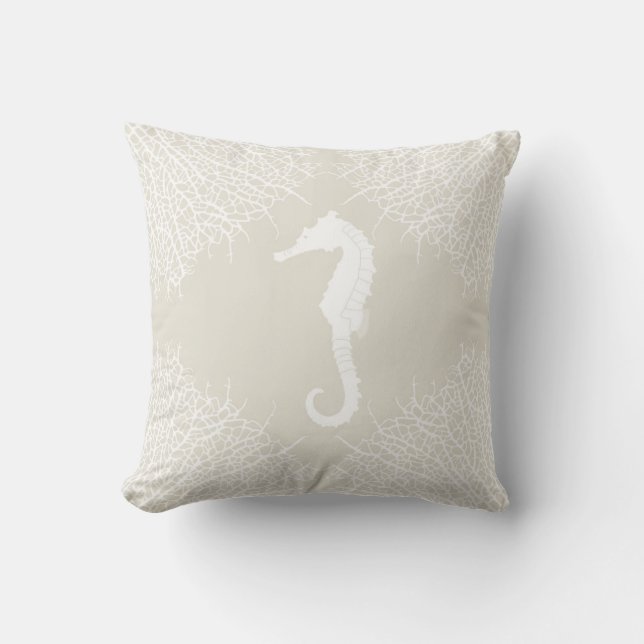 Coussin Carreau décoratif avec l'hippocampe et le corail (Recto)