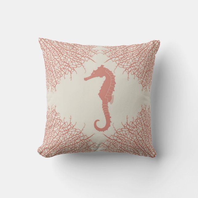Coussin Carreau décoratif avec l'hippocampe et le corail (Recto)