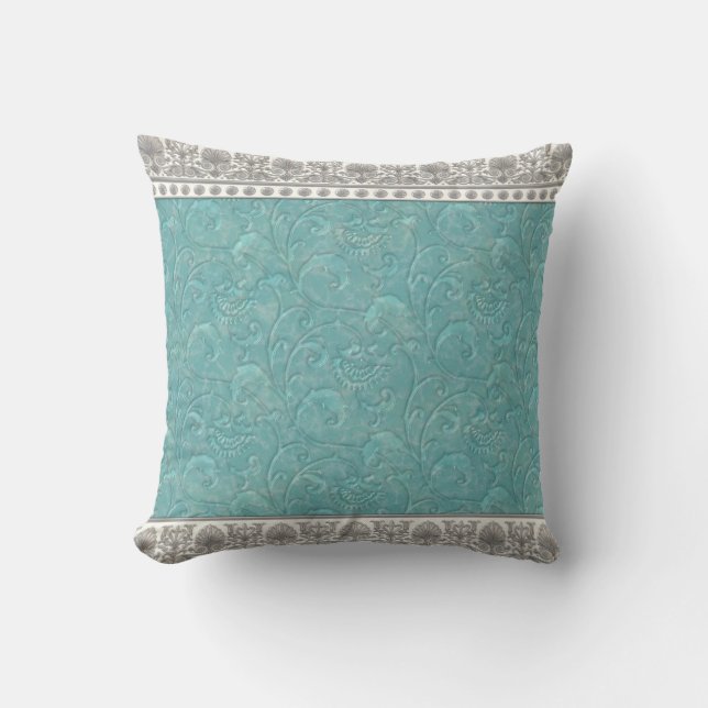 Coussin carreau décoratif bleu turquoise de farine (Recto)