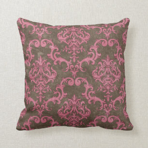 Coussin Carreau décoratif de damassé Brown et rose