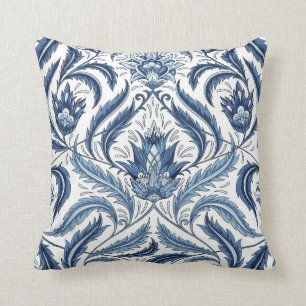 Coussin Carreau décoratif de damassé florale bleue et