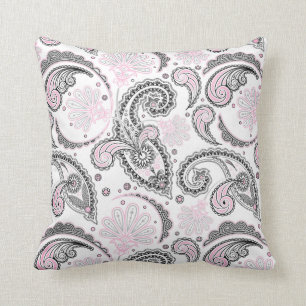 Coussin Carreau décoratif de motif rose noir de Paisley