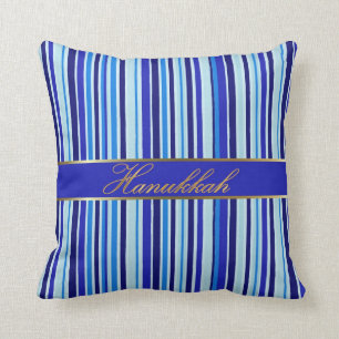 Coussin Carreau d'or juif de rayures bleues de Hanoukka