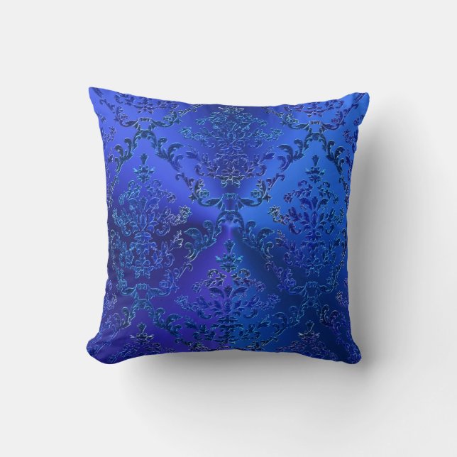 Coussin Carreau élégant de damassé bleue de luxe (Recto)