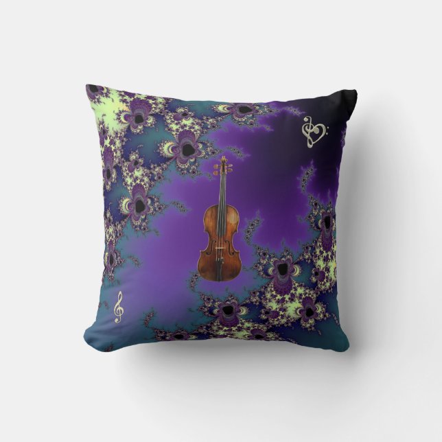Coussin Carreau élégant de musique de fractale de violon (Recto)