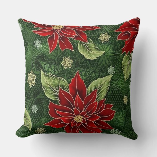 Coussin Carreau élégant de poinsettia de Noël (Recto)