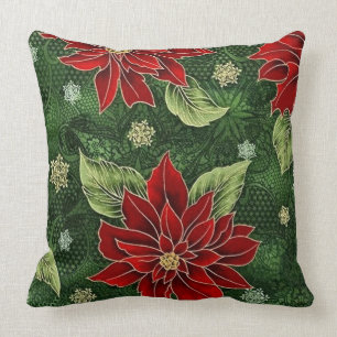 Coussin Carreau élégant de poinsettia de Noël