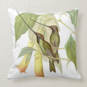 Coussin carreau Épée-affiché de fleur d'oiseaux de colibri