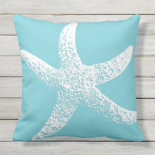 Coussin Carreau extérieur d'étoiles de mer bleues et