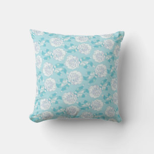 Coussin Carreau floral de bleu d'aqua de damassé d'oeille