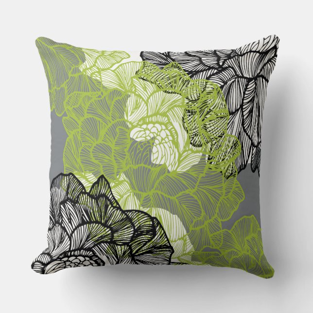 Coussin Carreau floral de gris de vert de motif (Recto)