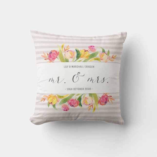 Coussin Carreau floral élégant de M. et de Mme Wedding | (Recto)
