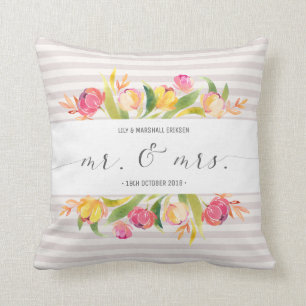 Coussin Carreau floral élégant de M. et de Mme Wedding  